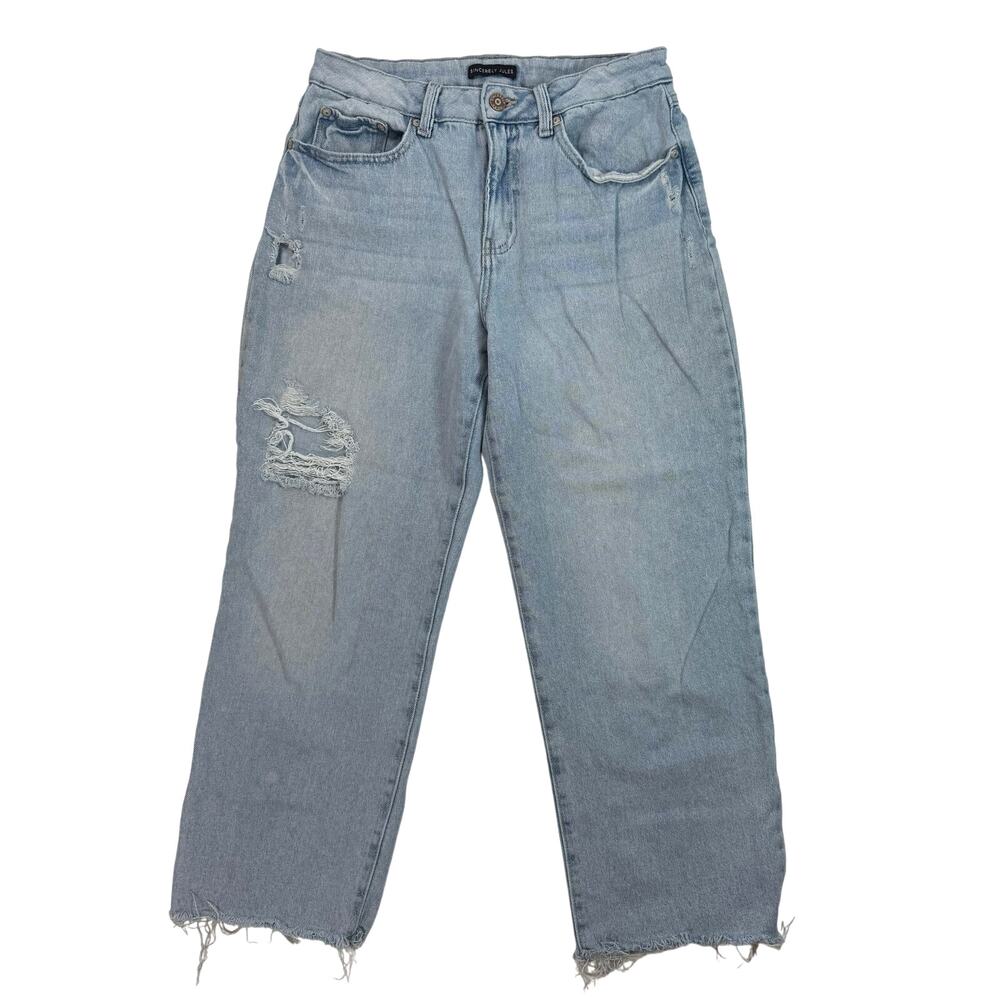 Sincerely Jules Cropped Distressed Denim Jeans Women’s 9/29 Light Wash Fray Hem